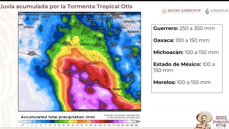 Mapa que muestra acumulados de lluvia