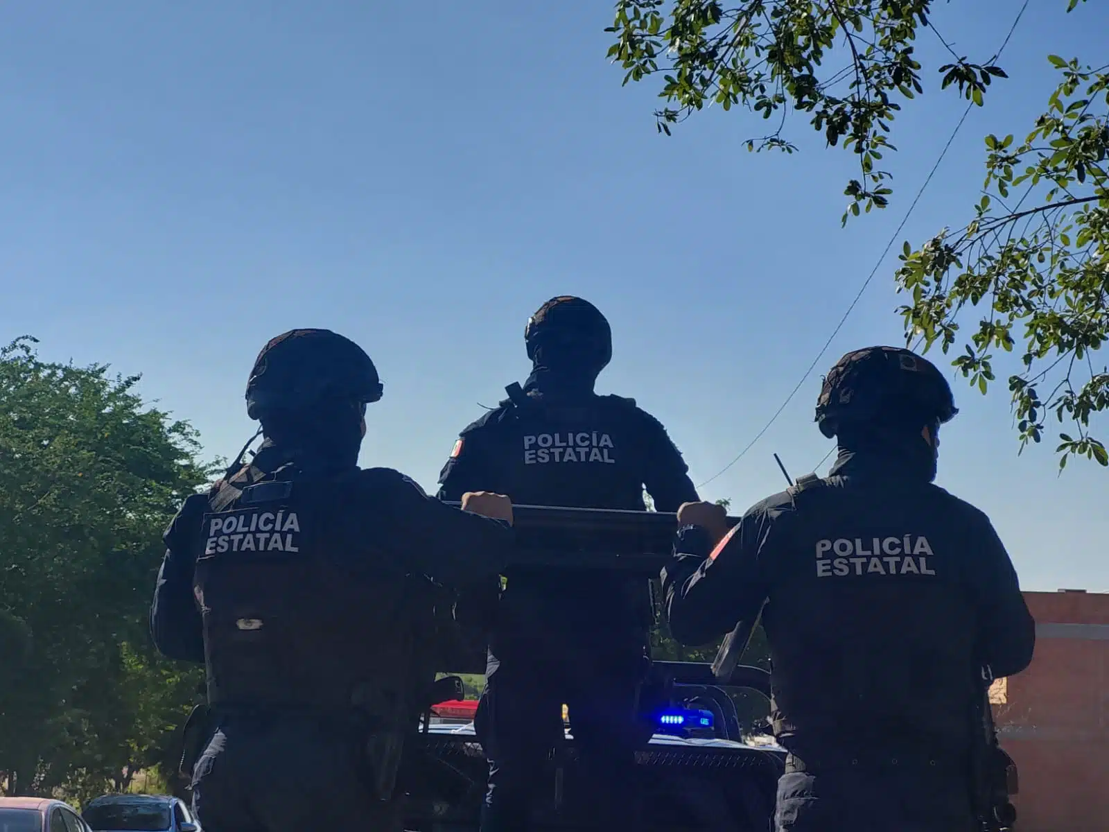 Agentes de la Policía Estatal de espalda