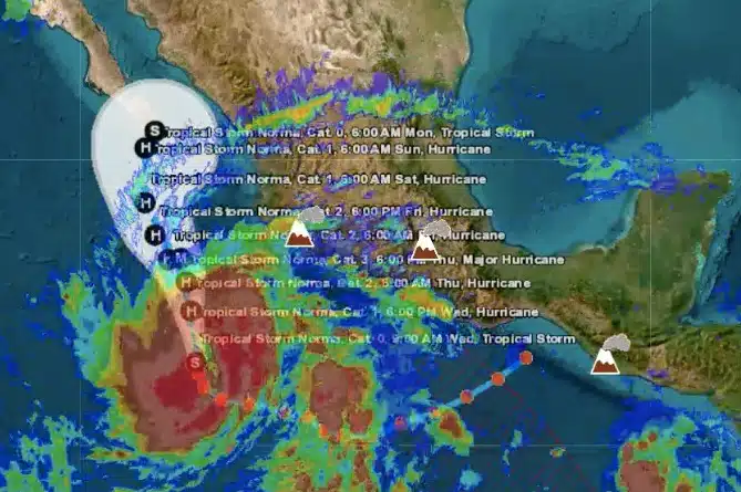 Mapa de México que muestra pronóstico de la tormenta tropical 
