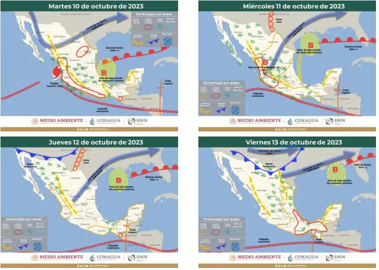 Cuatro mapas de pronóstico del clima 