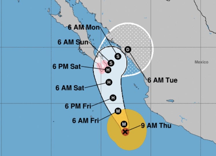 Mapa que muestra el probable movimiento del huracán Norma