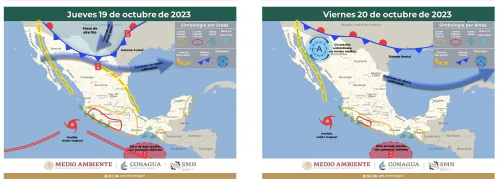 Mapa de México del Pronóstico sistemas meteorológicos activos