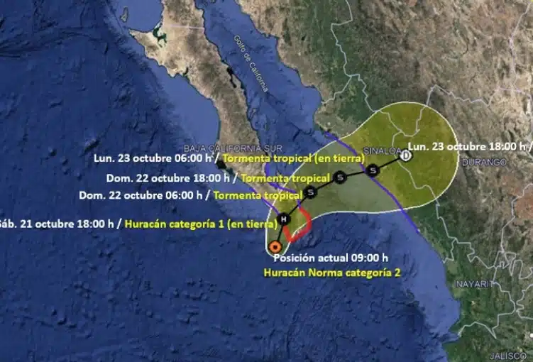 Proyección sobre la ruta que tendrá el huracán Norma
