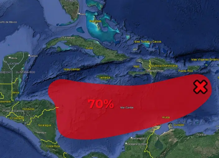 Zona de baja presión en el Mar Caribe