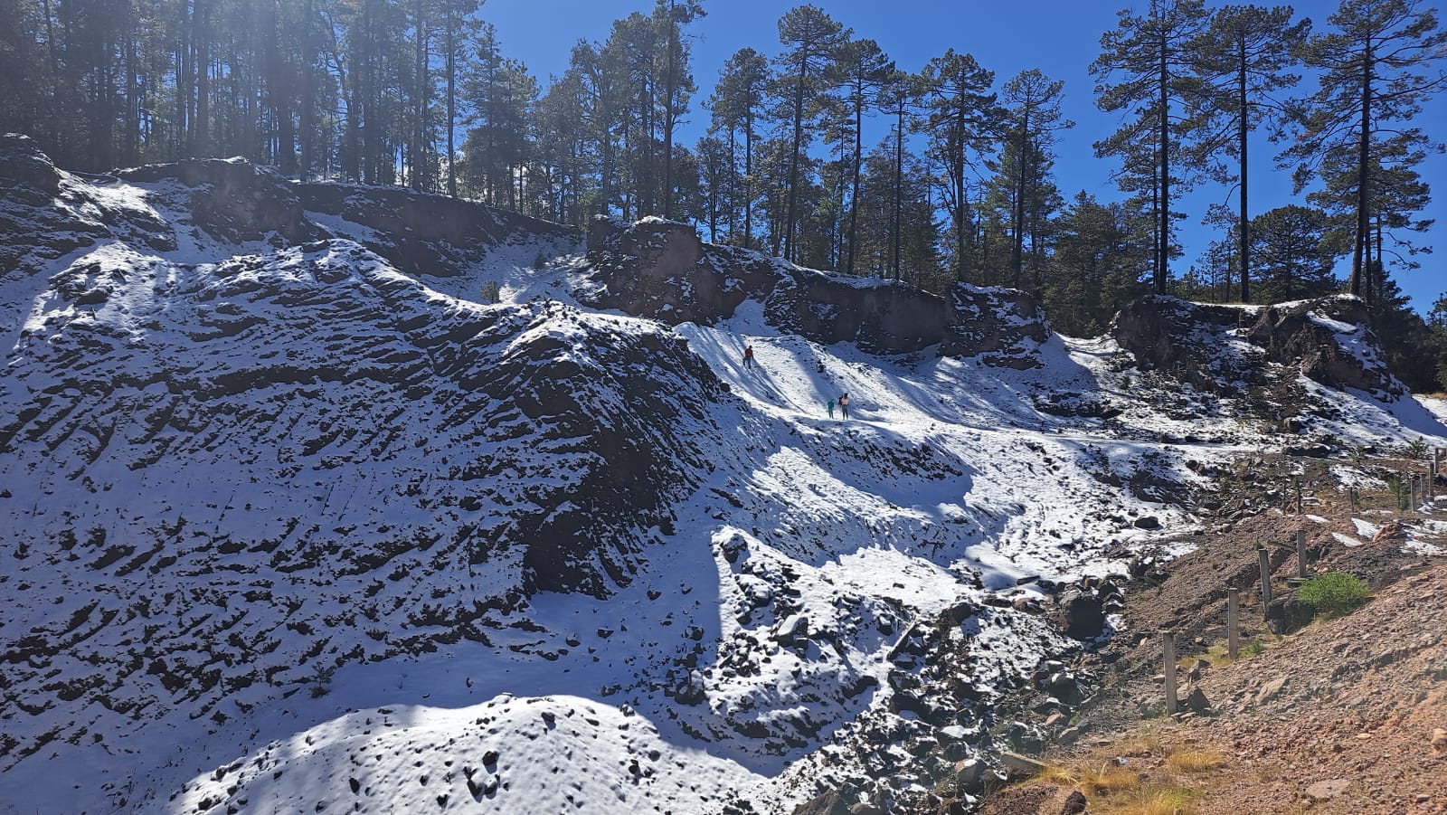 Primera nevada en la comunidad El Salto y parte de la carretera Mazatlán-Durango