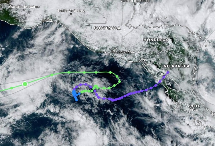 Movimientos de la tormenta Pilar en Centroamérica