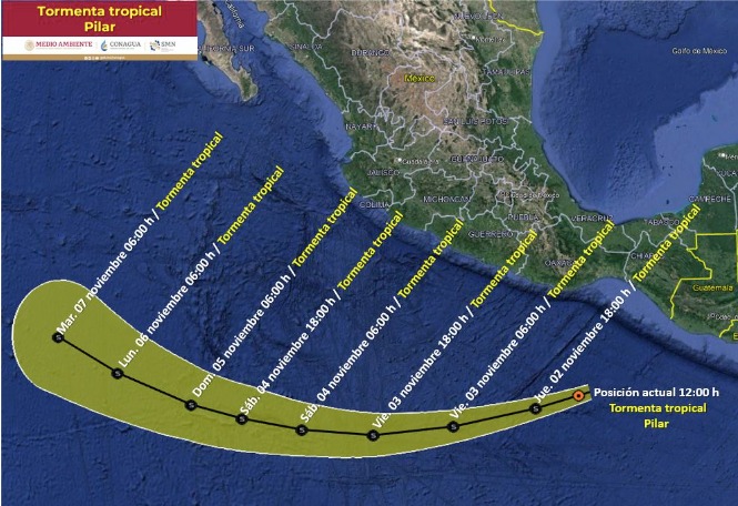Trayectoria de Pilar como tormenta tropical