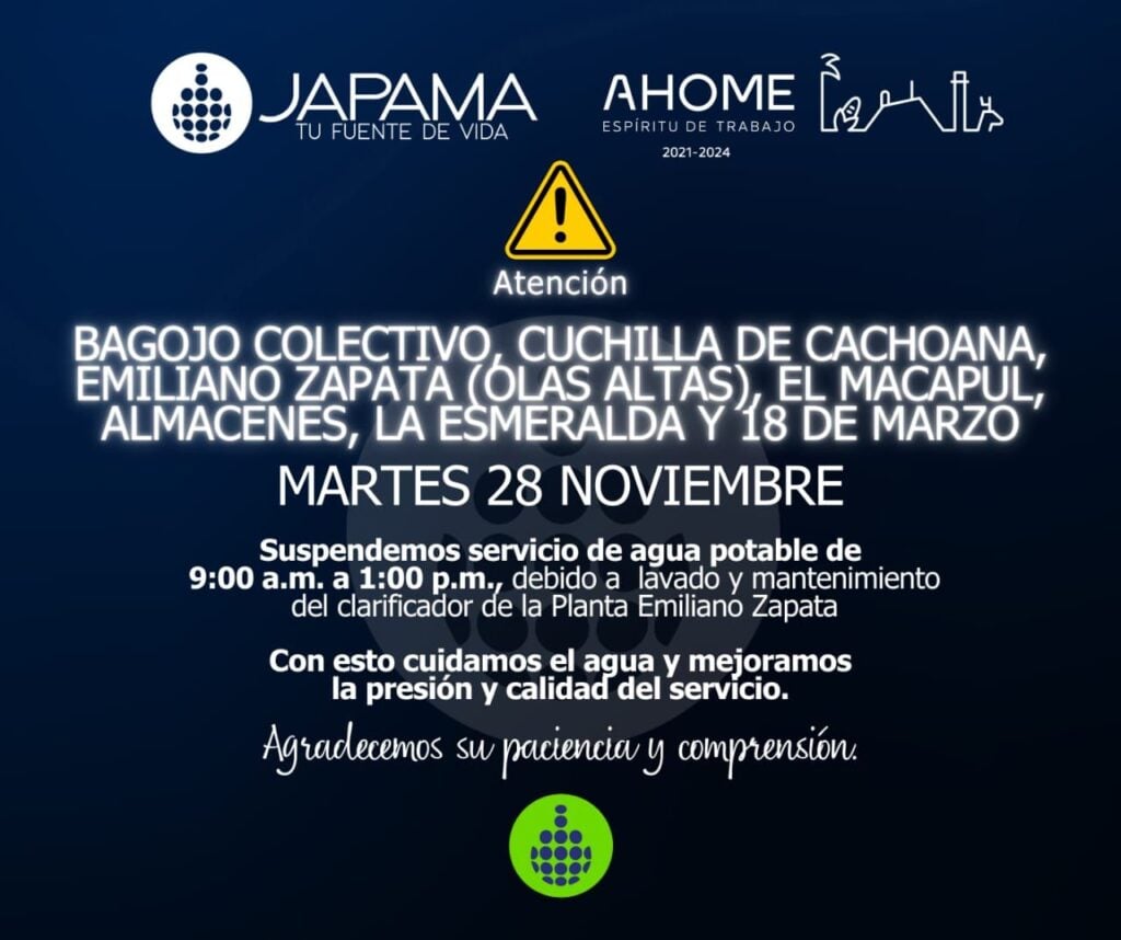 Aviso de Japama sobre la suspensión de agua en Ahome