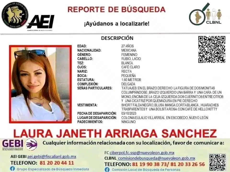 Buscan a Laura Janeth, joven que lleva un mes desaparecida en NL