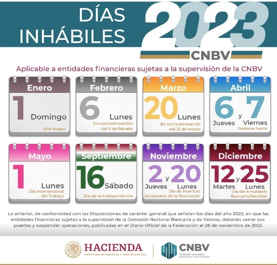 Calendario de la Comisión Nacional Bancaria y de Valores
