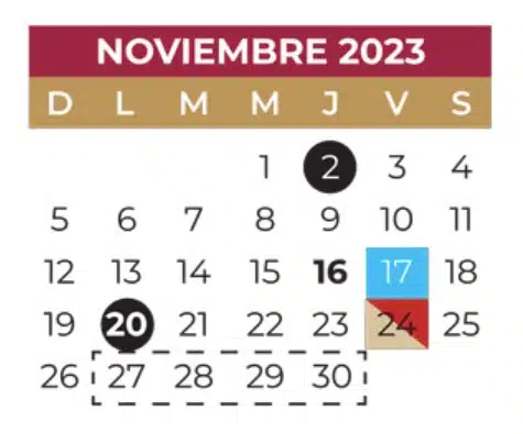 Calendario del mes de Noviembre de la SEP