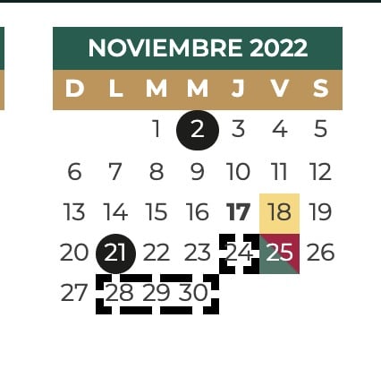 Calendario del mes de Noviembre de la SEP
