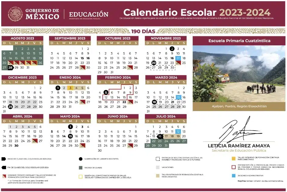 Calendario escolar SEP 2023-2024