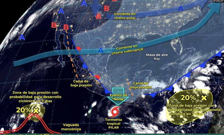 Mapa del Servicio Meteorológico Nacional con sistemas activos