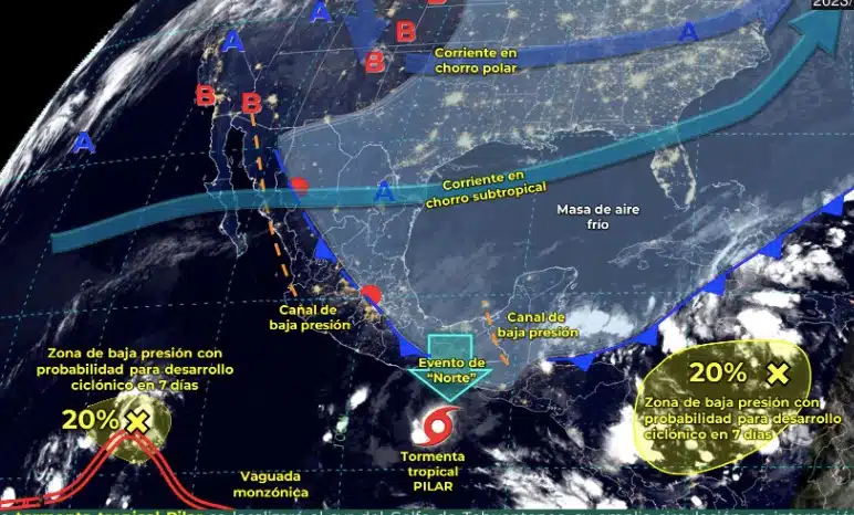 Mapa del Servicio Meteorológico Nacional con sistemas activos