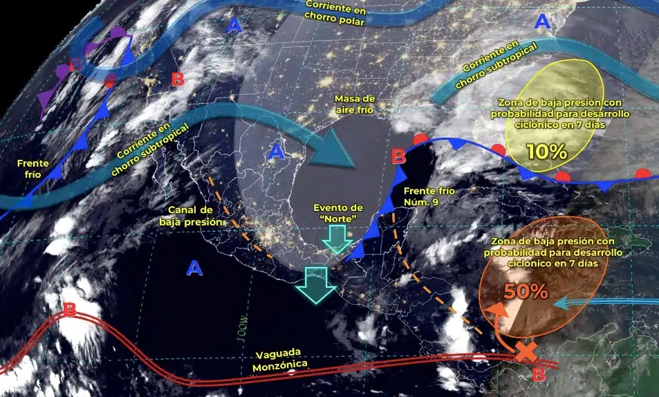 Mapa del Servicio Meteorológico Nacional con sistemas activos