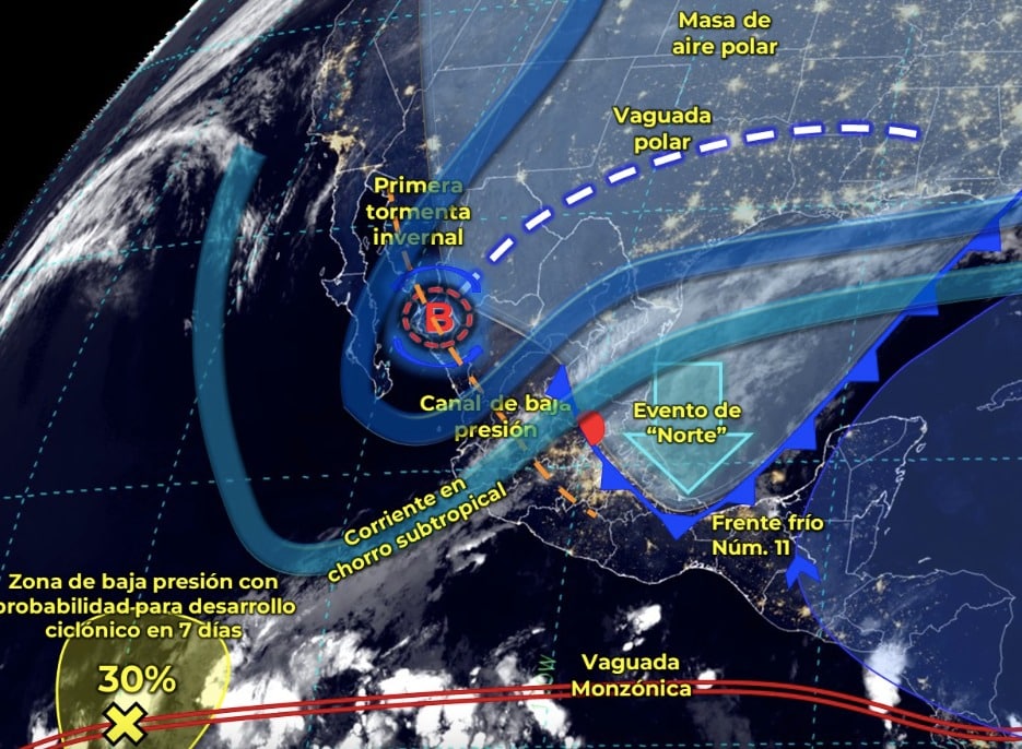 Mapa del Servicio Meteorológico Nacional con sistemas activos