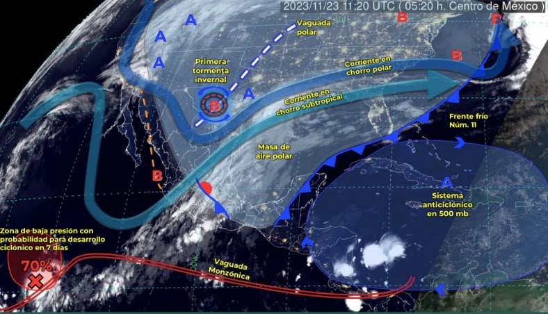 Mapa del Servicio Meteorológico Nacional con sistemas activos