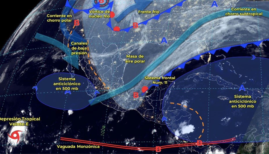 Mapa del Servicio Meteorológico Nacional con sistemas activos