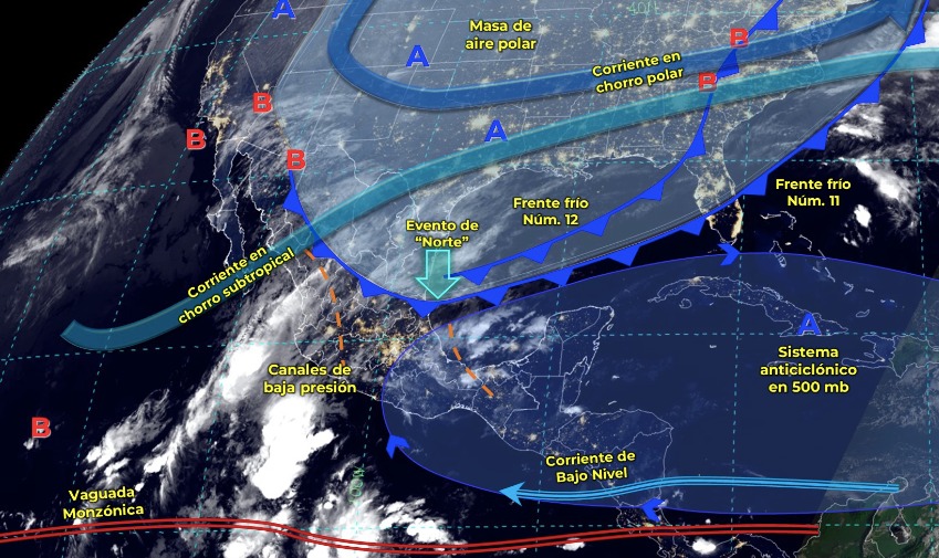 Mapa del Servicio Meteorológico Nacional con sistemas activos