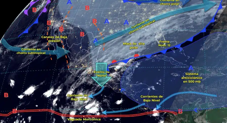 Mapa del Servicio Meteorológico Nacional con sistemas activos