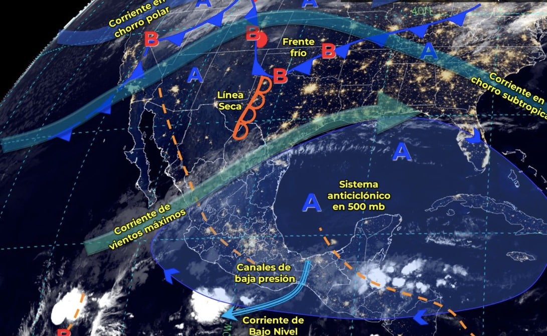 Mapa del Servicio Meteorológico Nacional con sistemas activos
