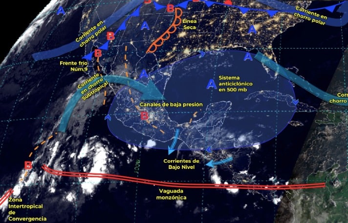 Mapa del Servicio Meteorológico Nacional con sistemas activos