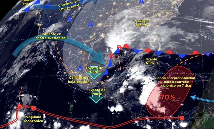 Mapa del Servicio Meteorológico Nacional con sistemas activos