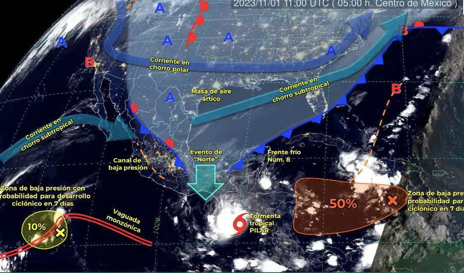 Mapa del Servicio Meteorológico Nacional con sistemas activos