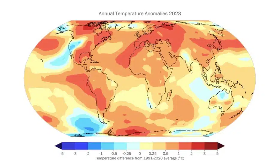 Mapa mundial con altas temperaturas