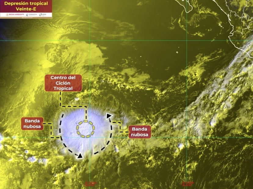 Ubicación de la depresión tropical Veinte-E en el océano Pacífico