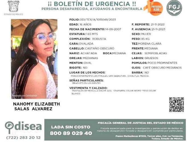 Desaparece menor de edad en el Estado de México; buscan a Naomi Elizabeth Salas