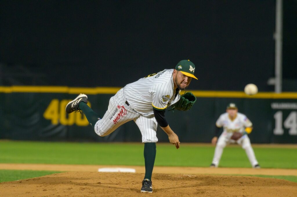 Fredy David Quintero lanzando una bola en juego de beisbol 