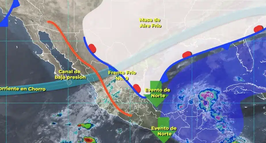 Mapa de sistemas meteorológicos pronosticados en México