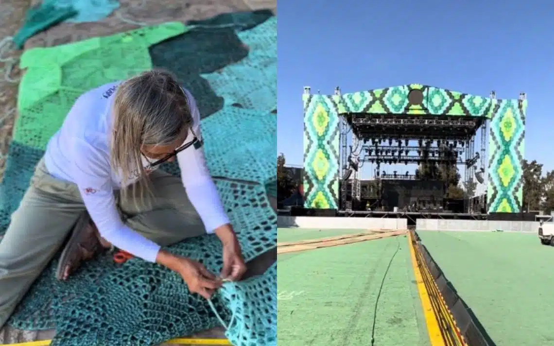 Mujeres tejen toda la decoración para el Corona Capital 2023