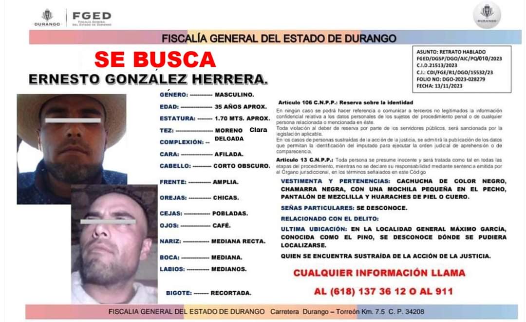 Piden ayuda para encontrar a Ernesto, presunto asesino de María y su hijo