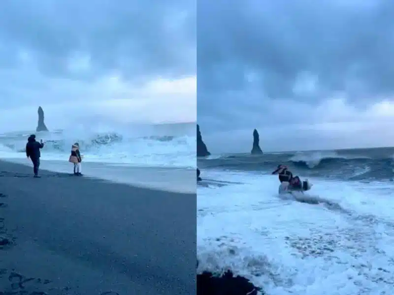 Turistas casi son devorados por el mar en palaya de Islandia