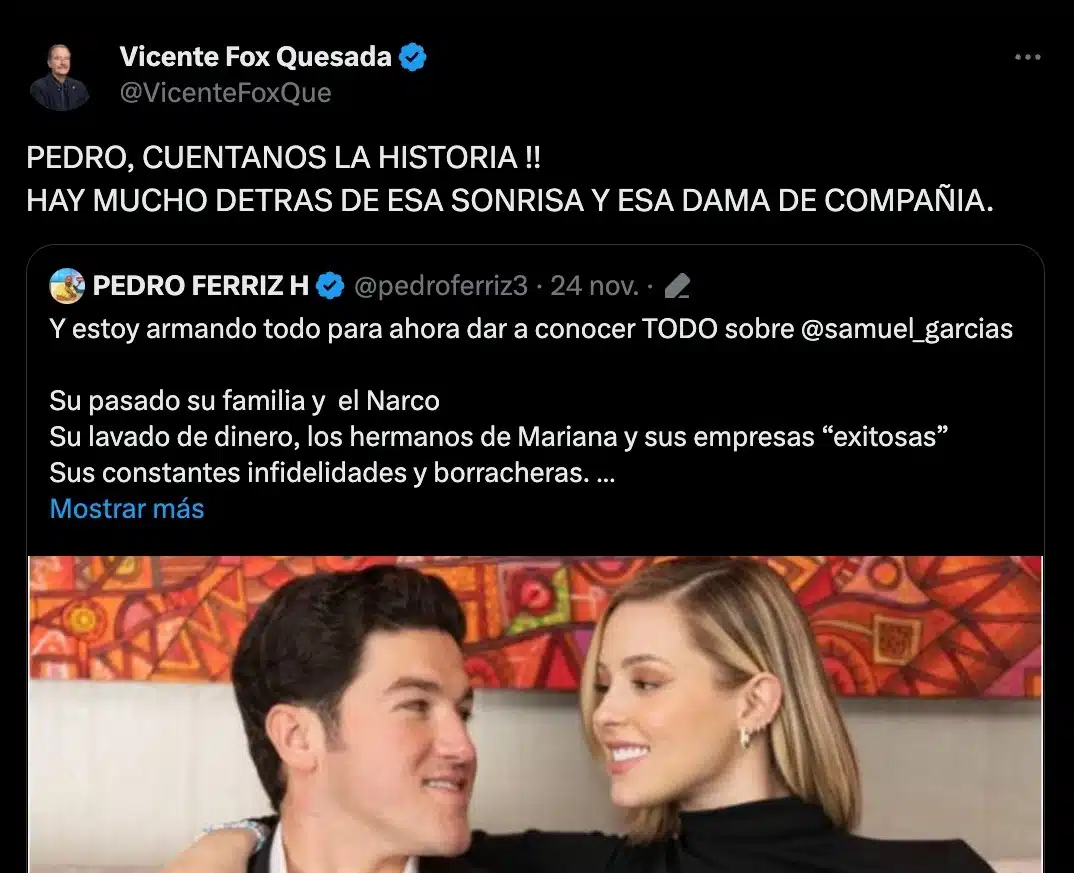 Por comentarios sobre Mariana Rodríguez, MC denuncia a Vicente Fox