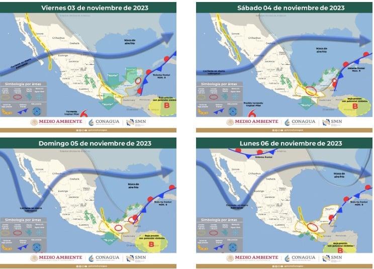 Cuatro mapas que muestran pronóstico extendido 