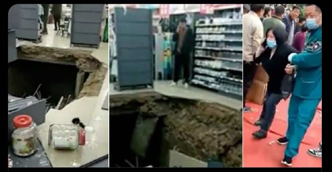 Se abre el piso en un mercado local en China y causa temor