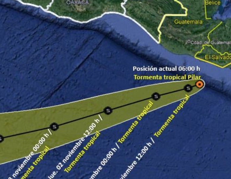Trayectoria del posible desplazamiento de la tormenta tropical Pilar