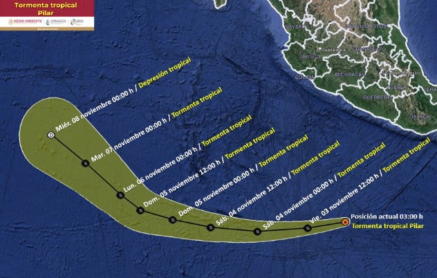 Trayectoria de la tormenta tropical Pilar