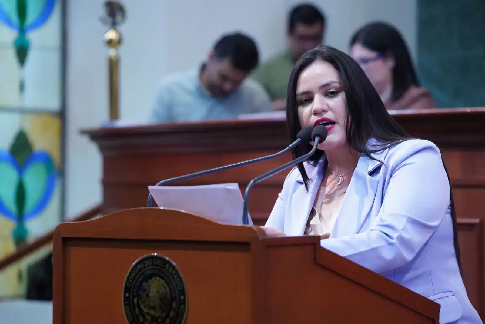 La diputada Viridiana Camacho Millán en el llamado que hizo a las autoridades desde el Congreso del Estado