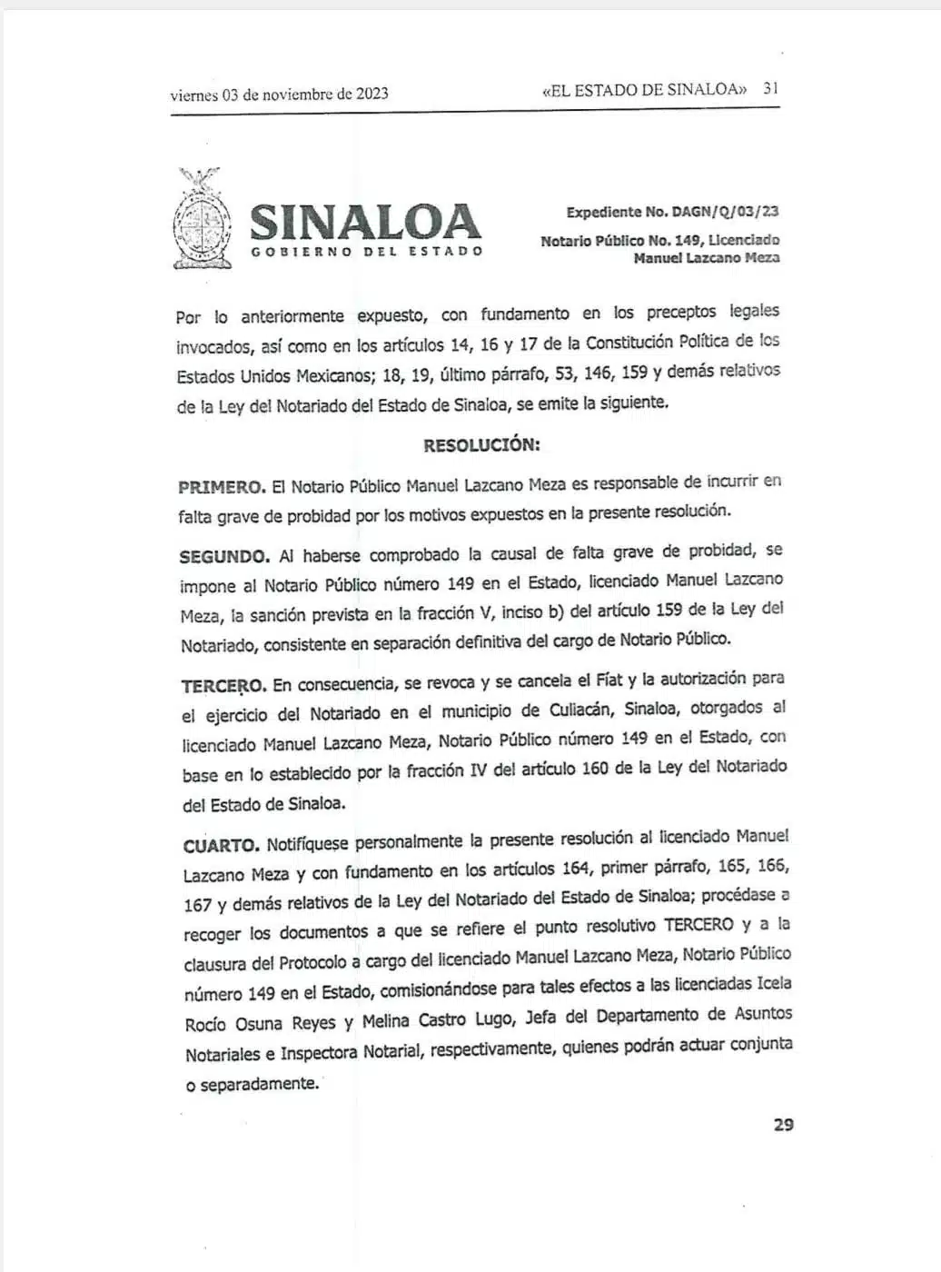 ¡Le retiran el Fíat! El notario público Manuel Lazcano Meza es señalado de incurrir en falta grave de probidad