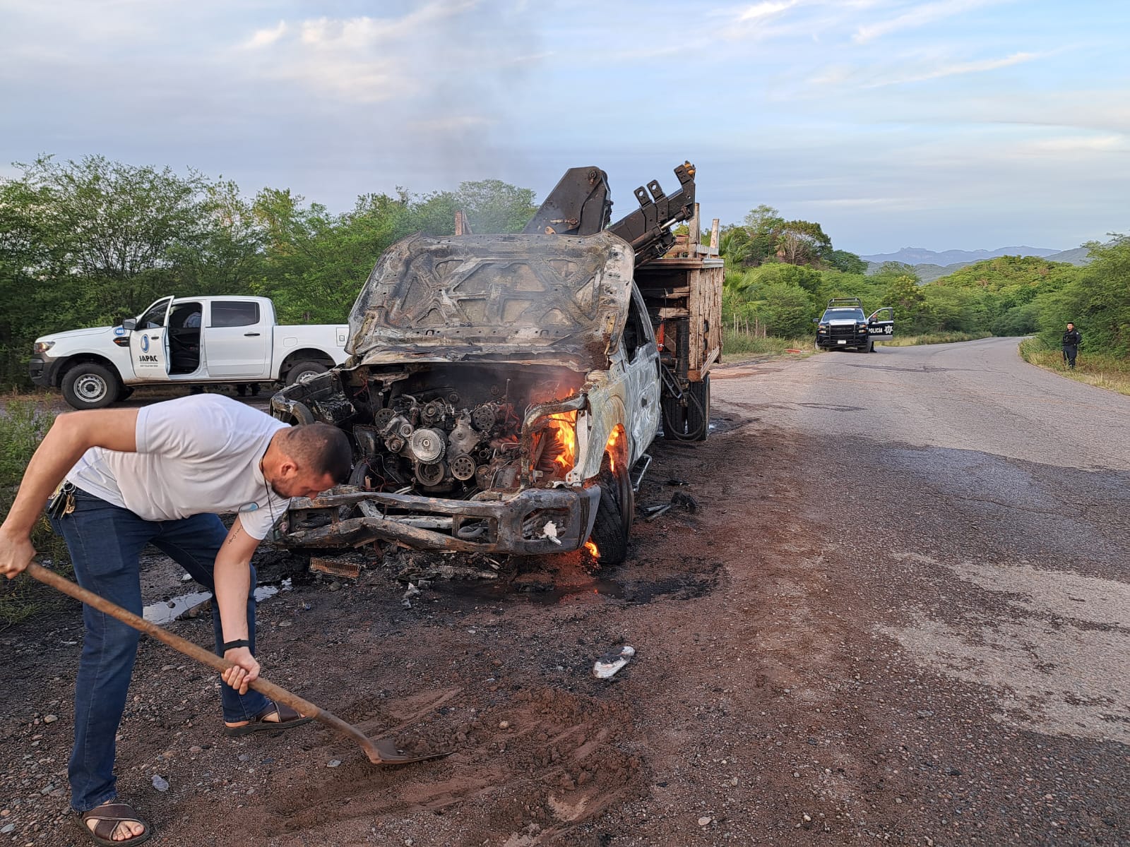 Incendio en grúa de la Japac