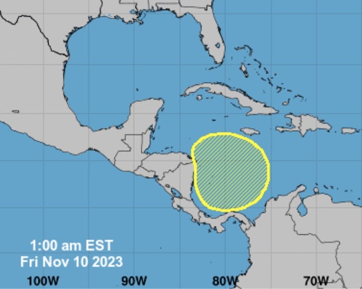 Mapa que muestra una perturbación tropical