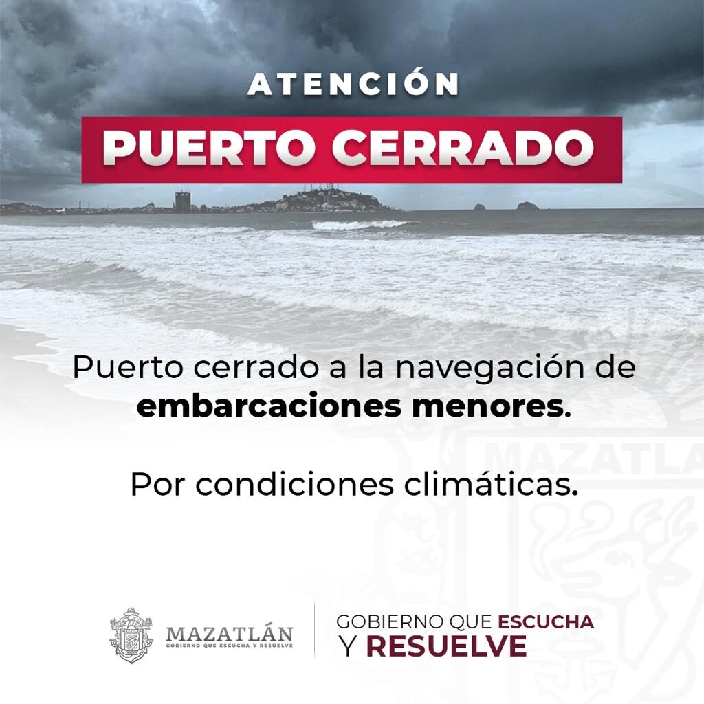 Image que muestra alerta por cierre de playas de Mazatlán