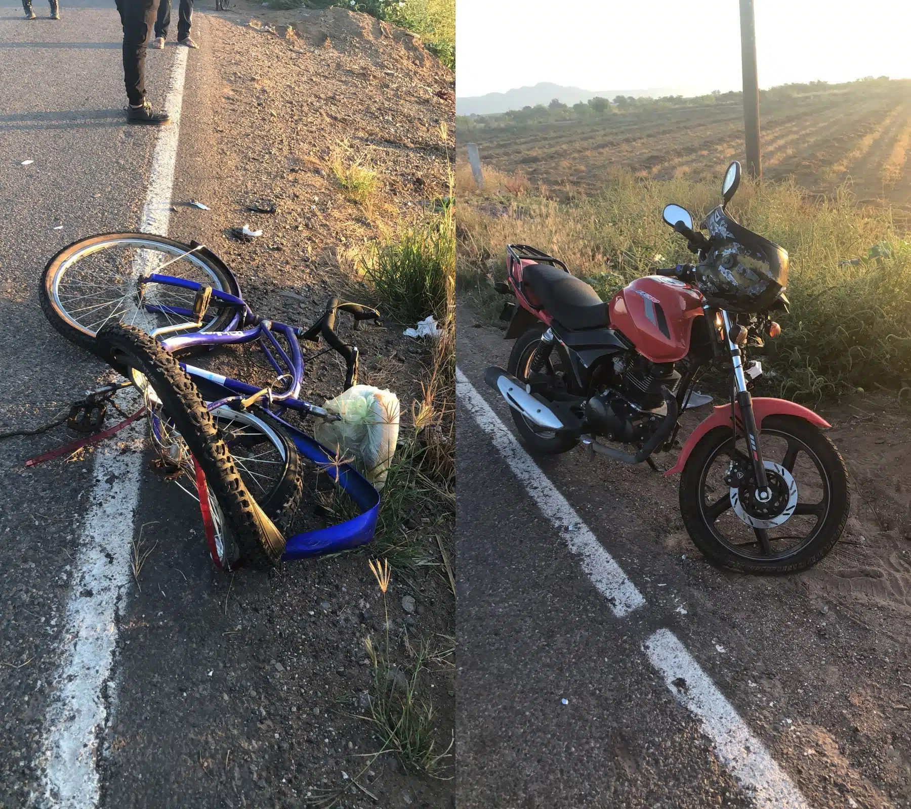 Una bicicleta y una motocicleta chocadas en La Reforma, Angostura