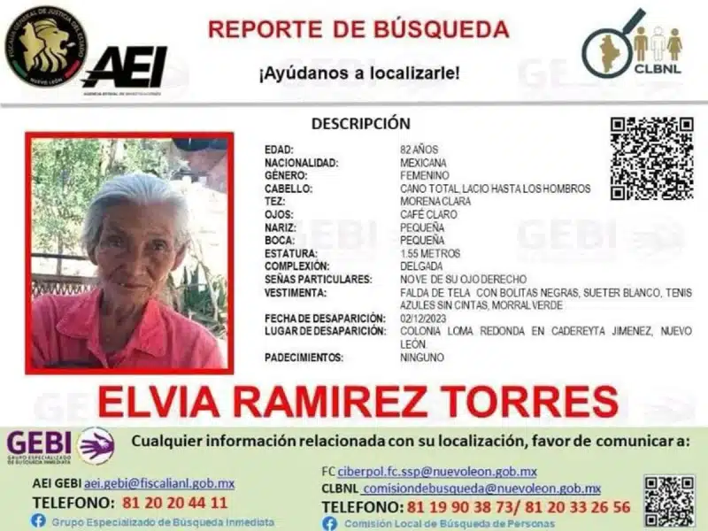 Aparece sin vida abuelita que había sido reportada como desaparecida en Nuevo León