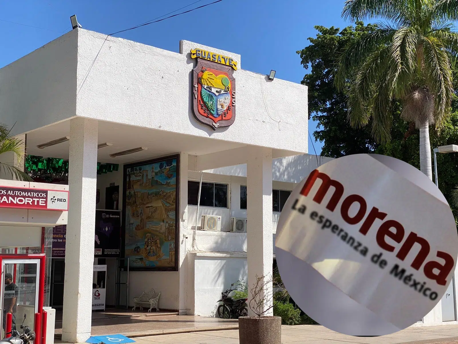 Ayuntamiento de Guasave y el logotipo del partido de Morena